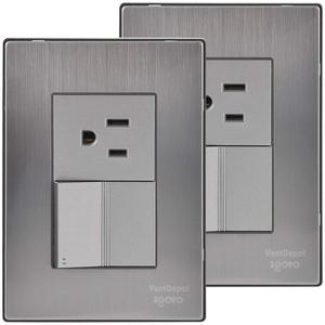 Elegante Presa a Muro, MXIOV-002, 2 Pezzi, Presa/Interruttore per Scale, 125-250VAC, 10/15A, 50/60Hz, Argento, Acciaio Inossidabile - Product Image 1