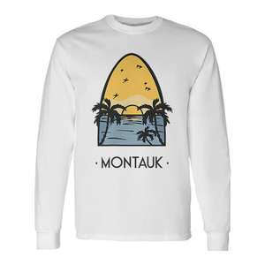 T-shirt à manches longues Montauk Vintage Surf, t-shirt promotionnel pour homme avec un graphisme vintage sur le thème du surf - Product Image 1