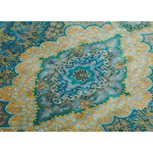 Tapis en soie noué à la main Gulmarg, motif bleu médaillon, pour la maison, rectangulaire 9x12 pouces, design patchwork pour la décoration du salon - Product Image 3