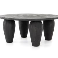 Table basse ronde noire pour salon en bois de manguier massif, style contemporain moderne, fabrication artisanale indienne, meubles pour la maison