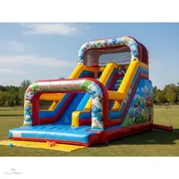 Toboggan gonflable commercial 6x4m sur le thème des Smurfs, château gonflable extérieur pour enfants, toboggan sec en PVC, équipement de terrain de jeu