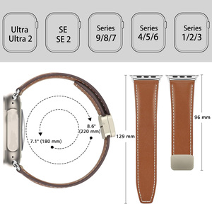 Bracelets en cuir véritable avec fermoir magnétique, bracelet de remplacement conçu par Coolyep pour <span class=keywords><strong>Huawei</strong></span> <span class=keywords><strong>Apple</strong></span> Watch Ultra Series 9 8 <span class=keywords><strong>7</strong></span> SE 6 5 4 - Product Image 2