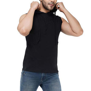 Wholesale <b>Men's</b> <b>Sleeveless</b> Gym Hoodies Plus Size Casual Blank Cotton Sweatshirts Workout Sports Wear with Hood Workout <b>Hoodie</b> - Product Image 3
