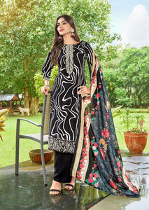 Matériel de robe imprimée Pure Lawn magnifiquement conçu avec des vêtements indiens et pakistanais de style décontracté Mal Mal Dupatta pour adultes - Product Image 6