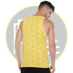 Débardeur à imprimé poisson jaune pour homme Chemise d'été sans manches Vêtements de plage en coton doux et vêtements d'entraînement à la mode avec imprimé intégral - Product Image 4