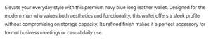 Cartera Larga de Cuero Superior para Hombre con Múltiples Ranuras para Tarjetas y Bolsillo con Cremallera, Elegante Cartera Bifold Azul Marino, Organizador Formal - Product Image 6