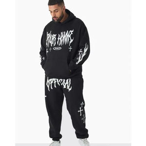 Custom Baggy Mens Track Suit Oversized Loose Fit Sudadera con capucha de dos piezas y Joggers Proveedor al por mayor para la moda - Product Image 4