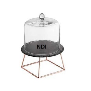 Hammered Design Decorative Fruit Parties <b>Cake</b> Serving Metal <b>Cake</b> <b>Stand</b> With Glass Dome Lid In Gold Plated Finishing For Hotels - Product Image 4