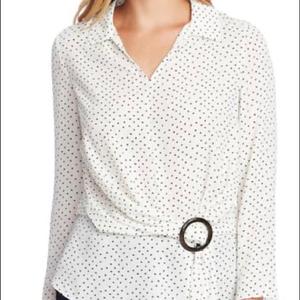Vince Camuto Top da donna Ditsy Fragments con cintura, manica lunga, top in maglia bianca, taglia piccola - Product Image 1