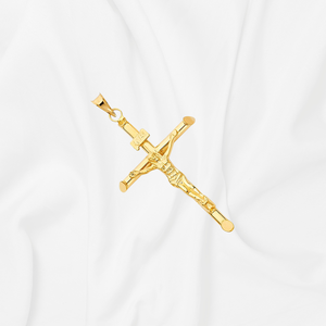 14K chapado en oro amarillo Jesús grabado Cruz colgante crucifijo encanto acabado polaco símbolo espiritual joyería fina - Product Image 5