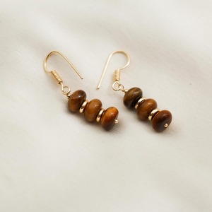 Pendientes colgantes de ojo de tigre Diseño chapado en oro hecho a mano con cuentas espaciadoras, joyería elegante de piedras preciosas marrones para mujeres - Product Image 4