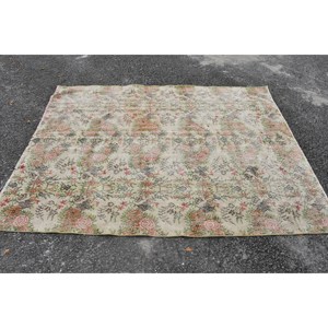 Tapis turc vintage grande surface 5.9 X 7.6ft classique Beige vert Patchwork motif laine matériau Latex support pour chambre couloir - Product Image 4