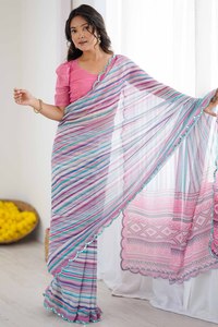 Magnifique sari Leriya imprimé en soie Tebby douce multicolore pour mariage, fête, Diwali, festival, à porter pour les femmes et les filles, best-seller - Product Image 2