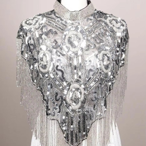 Glamorous Handmade silver Sequins Beaded <b>Ponchos</b> <b>Capes</b> <b>Women</b> Free Size Elegant New Year New Style Embroidery - Product Image 1