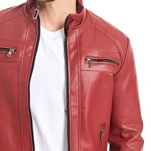Bonne qualité effet personnalisé de haute qualité en cuir de vachette véritable hommes veste manteau rayures sur le devant et manches vestes - Product Image 6