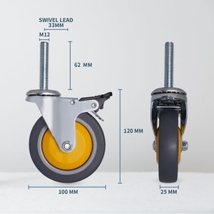 Roue de bricolage de 4 pouces avec tige filetée M12 en acier et roulettes en polypropylène frein avant-pour projets personnalisés - Product Image 2