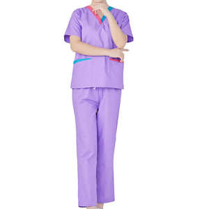 Venta caliente mujeres logotipo personalizado lona enfermera Scrub antiarrugas secado rápido 100% algodón Hospital Scrubs traje al por mayor - Product Image 1
