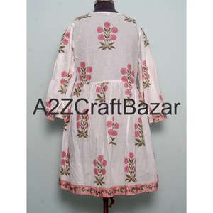 Robe midi décontractée en coton à col en V, manches longues, écologique, pour femmes, impression en bloc, pour les fêtes, les mariages, les événements, les occasions, lavable en vrac - Product Image 5