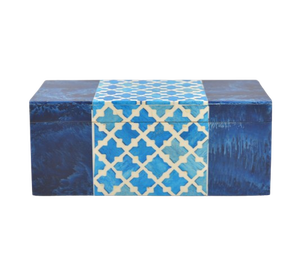 Boîte à bijoux en résine MDF incrustée faite à la main de qualité supérieure, taille personnalisable, forme, rangement élégant pour trésors, bleu, blanc. - Product Image 1