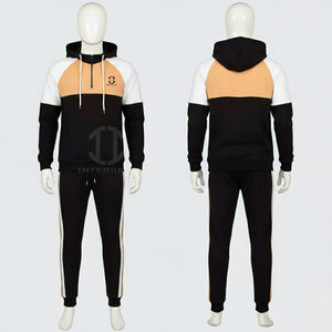 ชุดเซ็ตเสื้อฮู้ดดี้และกางเกงจ็อกเกอร์สีน้ำเงินสำหรับผู้ชาย พิมพ์โลโก้ได้ตามต้องการ ผลิตจากผ้าฝ้ายผสมโพลีเอสเตอร์ รับผลิตแบบ OEM ขายส่ง - Product Image 5