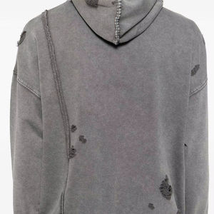 เสื้อฮู้ดดี้ผู้ชายสไตล์วินเทจ ผ้าฝ้าย 100% ลุคซักฟอกและขาดๆ ดีไซน์สตรีทแวร์ รับทำแบรนด์ ราคาโรงงาน - Product Image 4