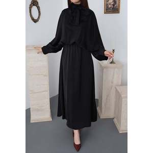 Vestido de Satén Jacquard Negro - Negro - Product Image 4