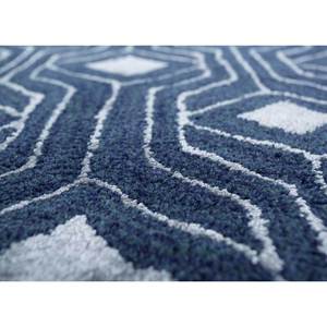 Tapis en laine et viscose bleu contour, tufté à la main, motif géométrique rectangulaire classique, grand format pour salon, épaisseur 10 mm - Tra-13347 - Product Image 1