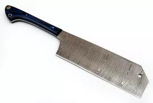 Beau chef de couperet en acier damas personnalisé écologique 7.5 "rasoir pointu Unique bleu manche en bois naturel motif de vague - Product Image 4