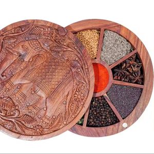 Handcrafted Natural <b>Wooden</b> Tabletop <b>Spice</b> and Dry Fruit Box with Multiple Compartment <b>Spice</b> Box & <b>Rack</b> - Product Image 4