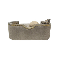 Lit pour chien de luxe Luna, petit modèle, en bois d'acajou, revêtement en lin, taille XL, motif géométrique, non amovible, emballé en boîte, polyuréthane souple