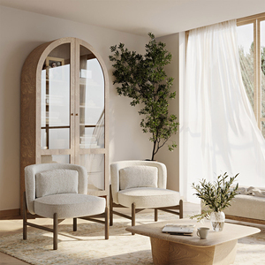 Sillón moderno Brina hecho de marco de madera de teca maciza y forro de piel con un acabado blanco marfil y marrón para uso en interiores. - Product Image 2