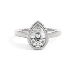 Anillo de Compromiso con Halo Oculto en Corte Pera en Plata 925/Oro Rosa con Diamante Cultivado en Laboratorio - Joyería Femenina Elegante - Product Image 1