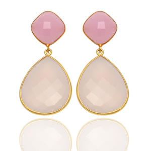 Haute qualité 925 argent Sterling Vintage femmes bijoux de mariage calcédoine naturelle pierres précieuses boucles d'oreilles plaqué or cadeau - Product Image 2