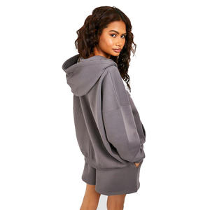 Nouveau pull à capuche et short pour femmes 100% coton polaire gris vierge motif solide quantité minimale de commande bas avec personnalisations en vente - Product Image 4