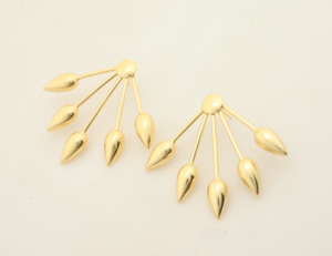 Pendientes colgantes de abanico de oro modernos para mujer, pendientes geométricos llamativos elegantes, joyería de moda chapada en oro hecha a mano - Product Image 2