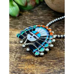 Pendentif/Épingle Vintage Zuni Opale et Pierre Multicolore Motif Soleil avec Incrustation en Argent Sterling - Product Image 4