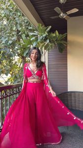 Indian Party Wedding Festival Ethnic Wear Blouse And Plazzo With <b>Shrug</b> Most Selling Exclusive Indian Women Girl Wear <b>Pink</b> Color - Product Image 5