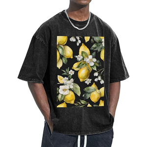 เสื้อยืดผ้าฝ้ายเทอร์รี่ผ้าฝ้าย100% สำหรับผู้ชายเสื้อลายผ้าย้นส์โอเวอร์ไซส์สีซีดกรดเสื้อผ้าระบายอากาศได้พิมพ์ลายด้านหน้า - Product Image 3