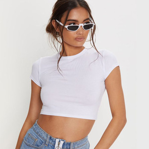 Top corto deportivo de verano de alta calidad para mujer, de 180g Camiseta de algodón con cuello redondo, camiseta transpirable con logotipo personalizado, ropa de talla XS - Product Image 3