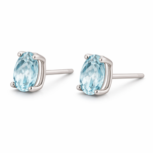 Blue Topaz Oval Cut Stud <b>Earrings</b> Children's Engagement Party Gift Wholesale Trendy <b>Wedding</b> Rhodium-Plated Sterling <b>Silver</b> - Product Image 3