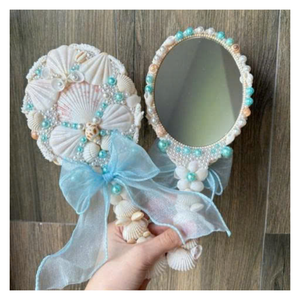 Seashell Mirror With Authentic Mixed Shells, Elegant Decorative Seashell Mirror Perfect For Daily Makeup And Coastal Fashion Bag - Product Image 5