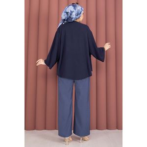 Casual for Tencel <b>Trousers</b> with <b>Elastic</b> <b>Waist</b> and Pockets Indigo Crepe Fabric Breathable Wide Leg Cargo Pants XL Size - Product Image 5