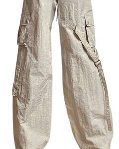 Manufacturer <b>Women</b> Beige Cargo Pants High Waist Wide Leg Utility <b>Trousers</b> Streetwear Baggy Fit Multi Pocket Casual Fashion Pants - Product Image 5