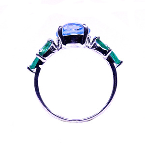 Anillo de bodas clásico de Plata de Ley 925 para mujer, chapado en oro con piedras preciosas de Topacio Azul Esmeralda, anillos finos para uso de aniversario - Product Image 2