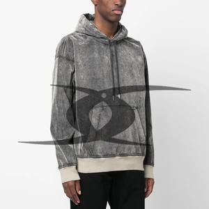 Sudadera con capucha lavada con ácido personalizada para hombre, Jersey de algodón liso de rizo francés pesado, ropa de calle de gran tamaño térmica para invierno - Product Image 5