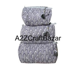 Pochette de voyage pour femme en coton écologique avec fermeture éclair de luxe pour sacs - Grandes, moyennes et petites tailles, design matelassé, imprimé à la main - Product Image 1