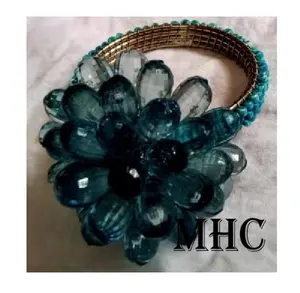 Sky Blue Stylish Handmade Beaded Napkin Ring Round Shape Wedding Accessories Shine OEM Box Picture Style Packing Pcs Color Mate