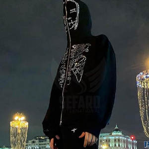 Sudadera con capucha OEM 2026 transpirable, personalizada con pedrería, talla grande, con cremallera larga, cortavientos, ecológica, de mezcla de algodón, fabricada por Triotake - Product Image 4