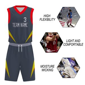 Maillots et shorts de basket-ball sur mesure, grande taille, imprimés, antibactériens, 100% polyester, ensemble uniforme d'équipe, maillots d'entraînement personnalisés - Product Image 5
