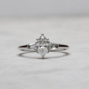 12x6mm Marquise Cut Moissanite Engagement Ring with Baguette Side <b>Stones</b> | Elegant Wedding Jewelry - Product Image 1